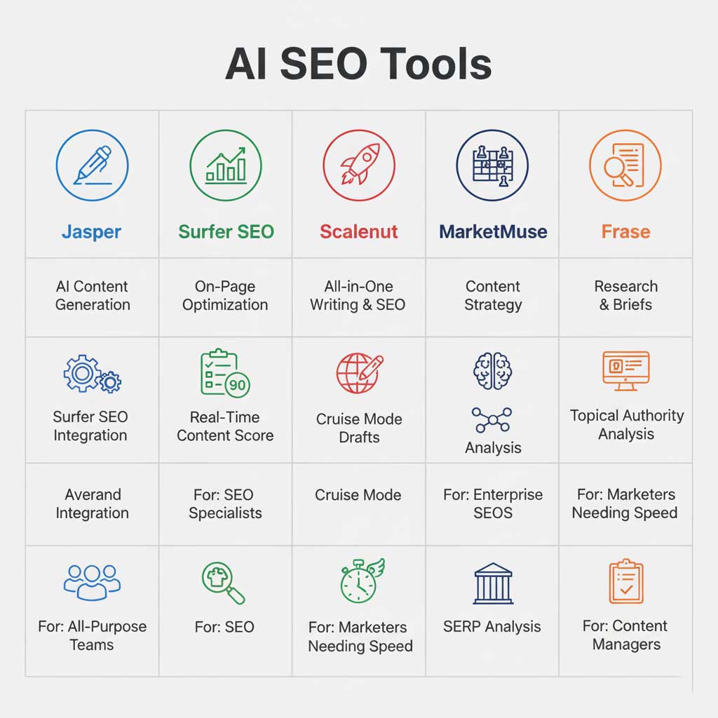 Top 5 AI SEO Tools: At a Glance