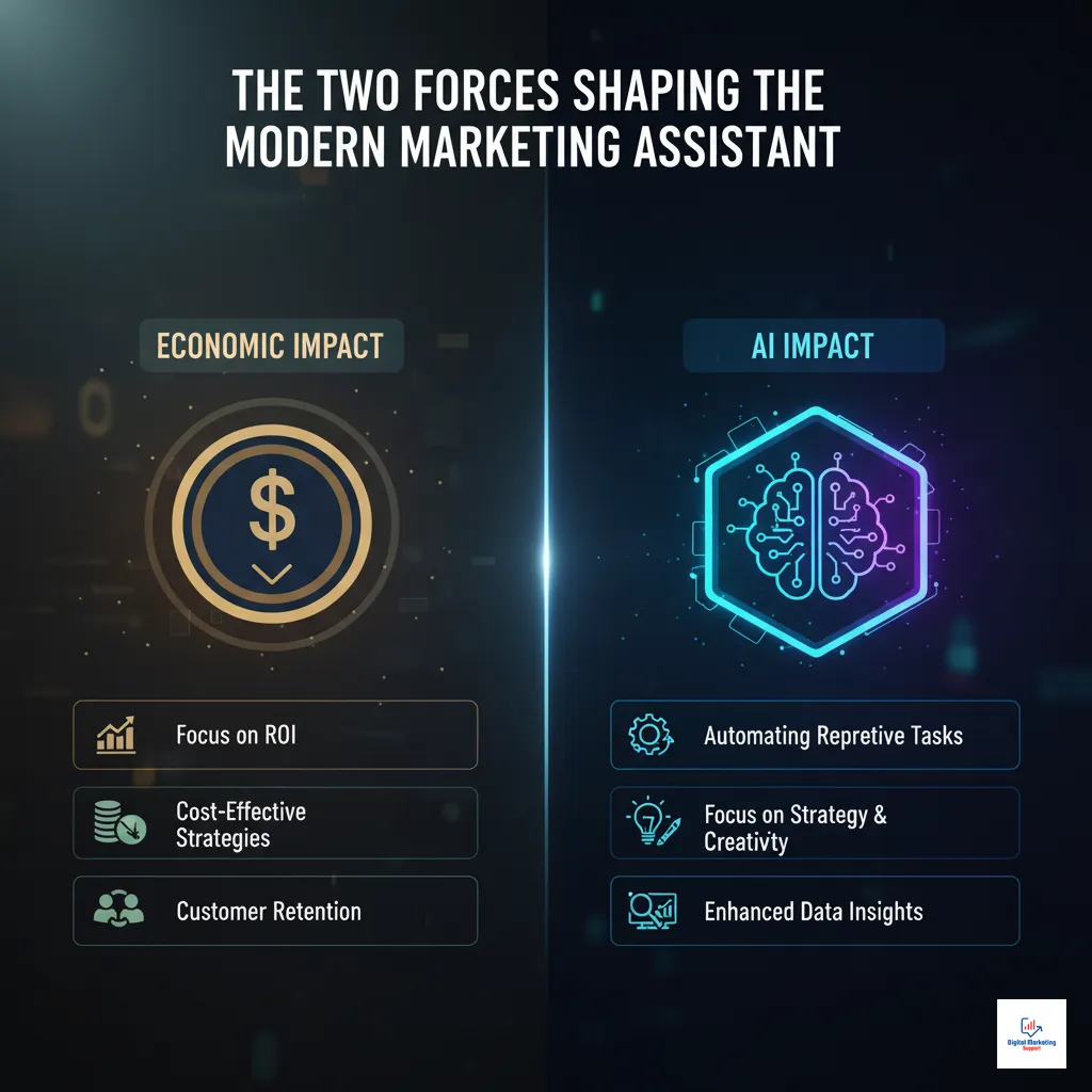 The Economic and AI Impact on the Marketing Assistant Role - Infographic
