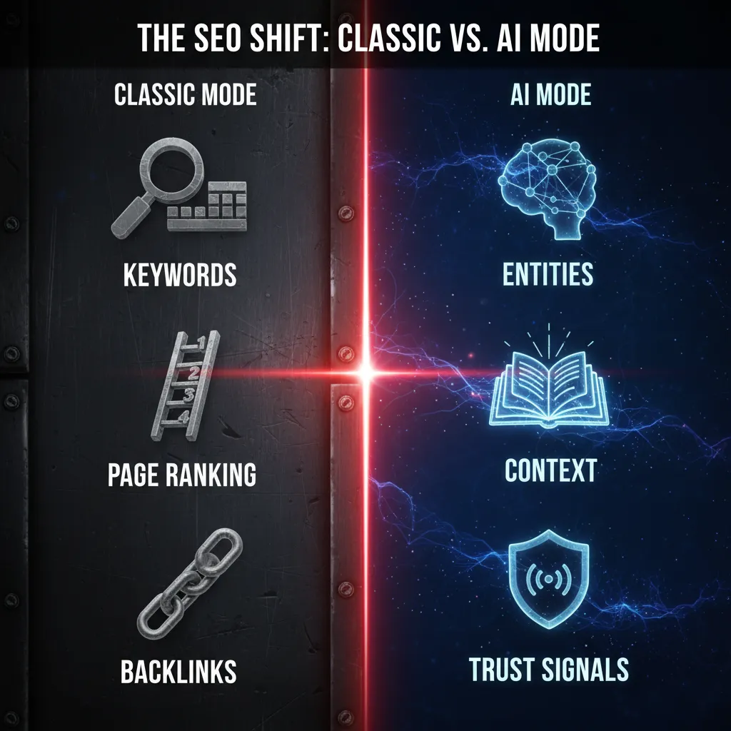 The SEO Shift - Classic vs. AI Mode - Infographic