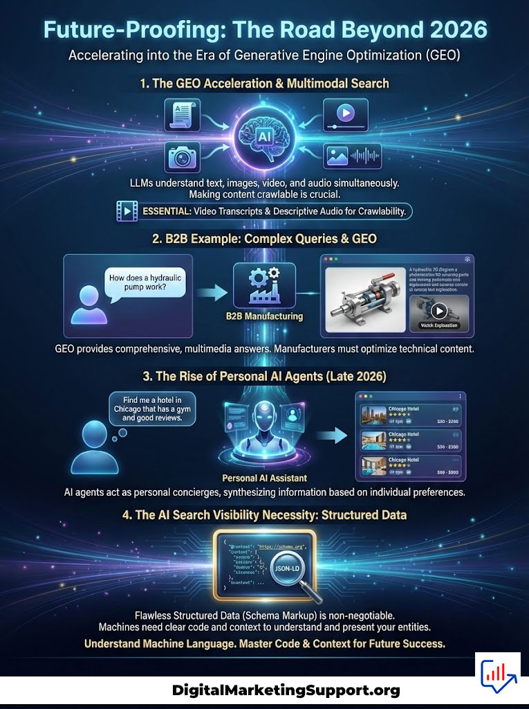 Infographic on future-proofing with Generative Engine Optimization, featuring AI, B2B queries, and structured data.